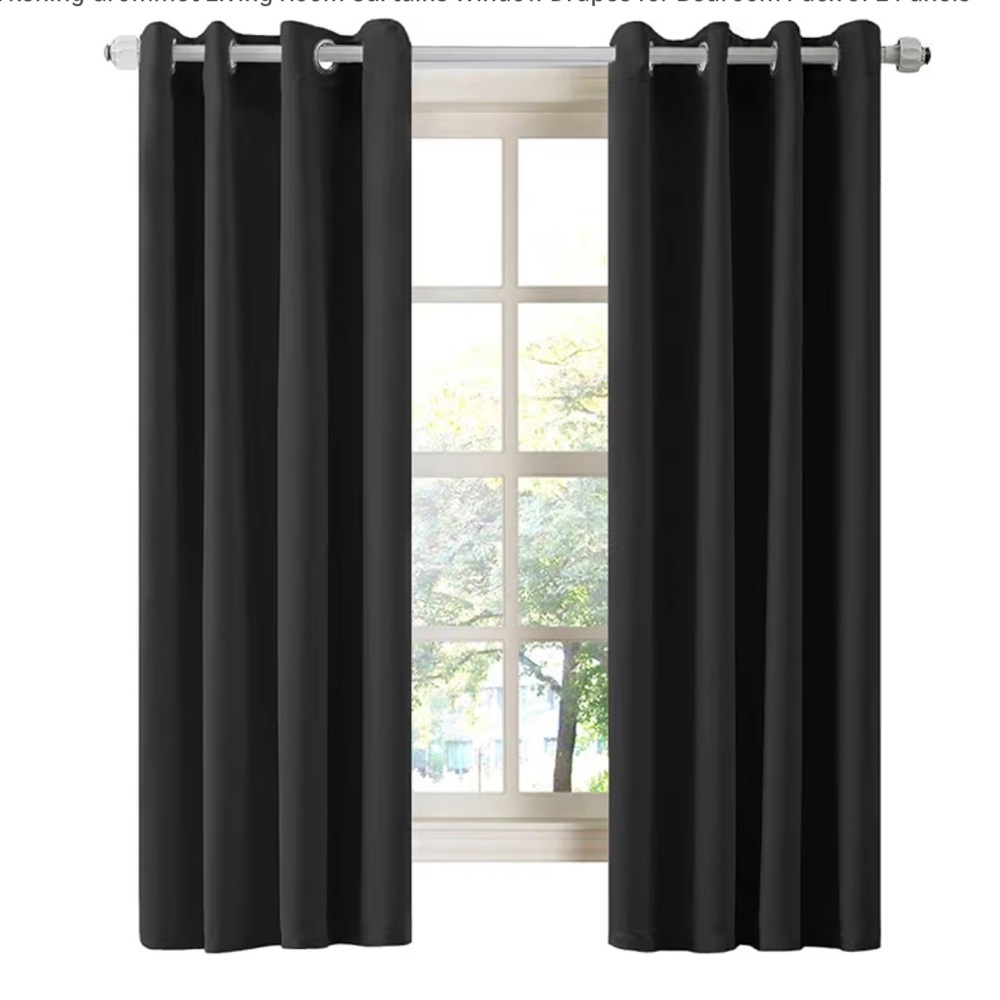LA PALMA Black Thermal Insulated Blackout Darkening Grommet Curtains 2 Panels
